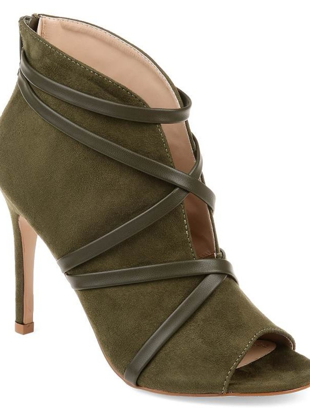 Journee Collection Olive Green Suede Strappy Peep-Toe Ankle Bootie